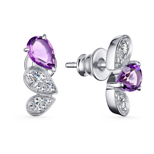 Cercei Pusete din argint  cu pietre Cubic Zirconia Incolor, Ametist