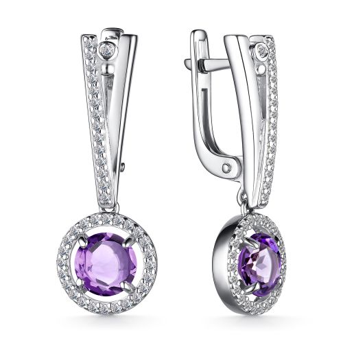 Cercei Suspendați din argint  cu pietre Cubic Zirconia Incolor, Ametist
