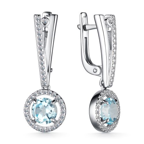 Cercei Suspendați din argint  cu pietre Cubic Zirconia Incolor, Topaz albastru