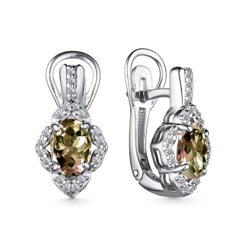 Cercei din argint  cu pietre Cubic Zirconia Incolor, Zultanit Sintetic Galben