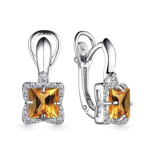 Cercei din argint  cu pietre Cubic Zirconia Incolor, Citrin