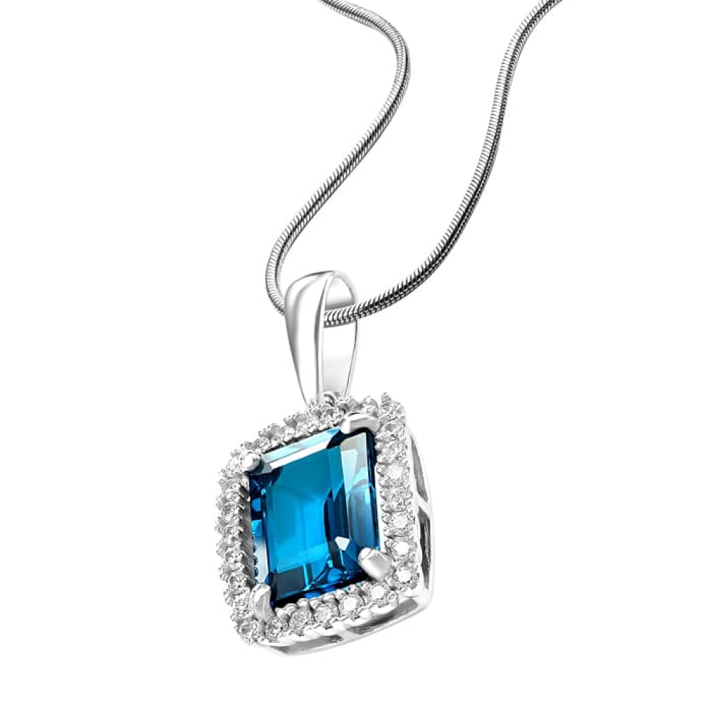 Pandantiv din aur alb cu pietre Cubic zirconia, Topaz London