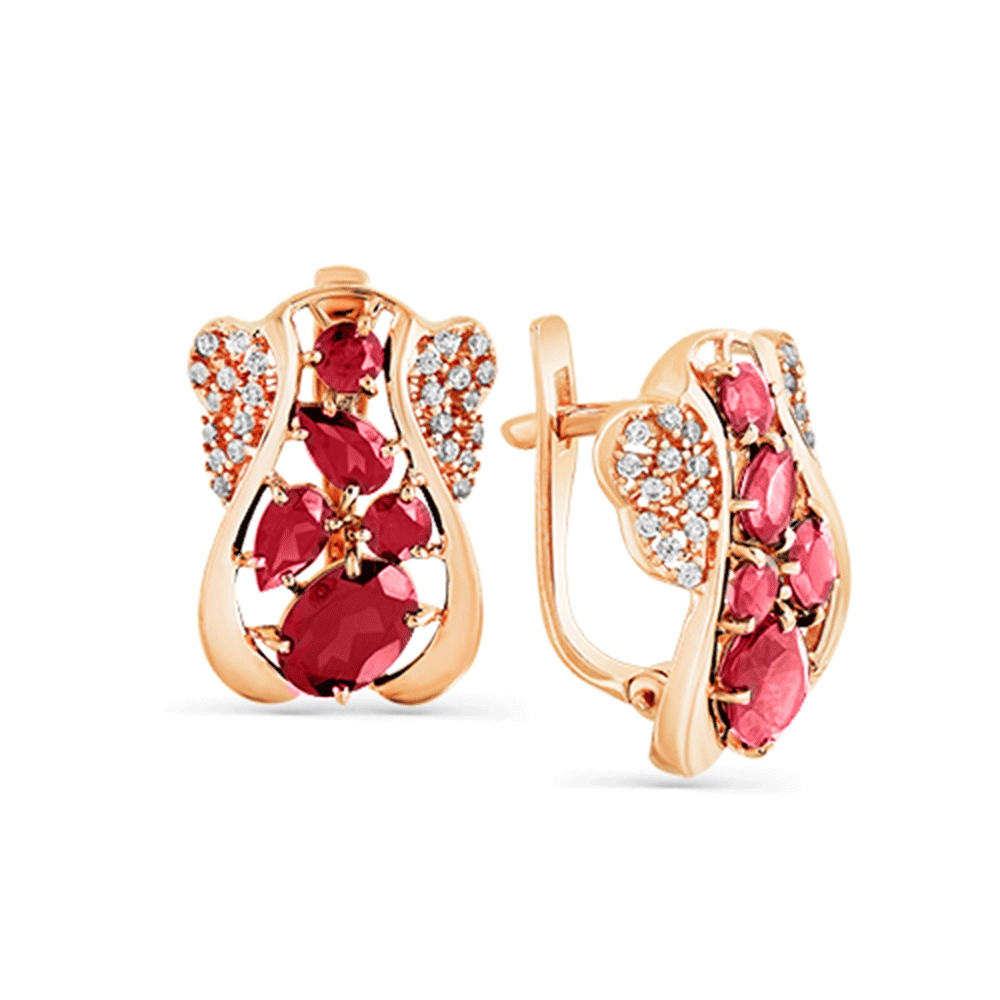 Cercei din aur roz cu pietre Cubic Zirconia Incolor, Rodolit