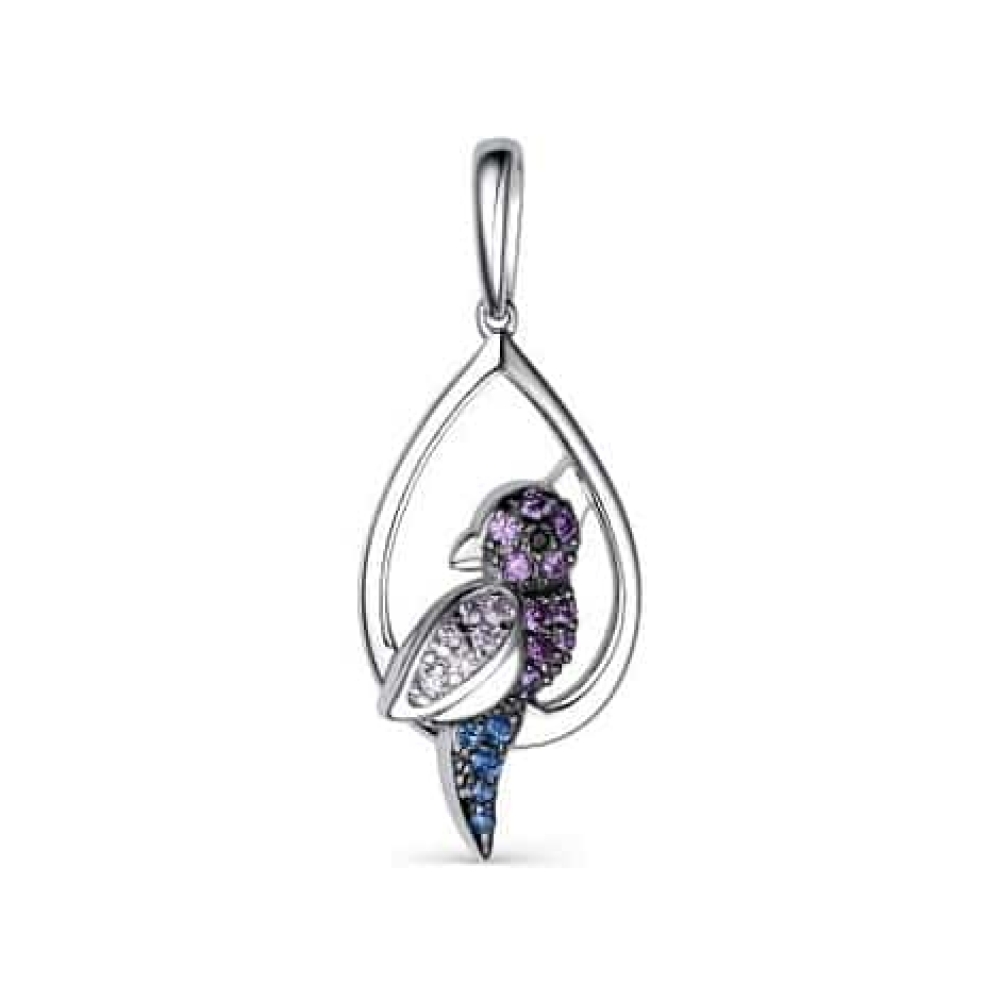 Pandantiv din argint  cu pietre Cubic Zirconia Liliachiu, Corindon și Safir Portocaliu