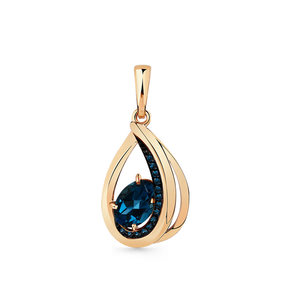 Pandantiv din aur roșu cu pietre Cubic Zirconia Albastru Safir, Topaz London