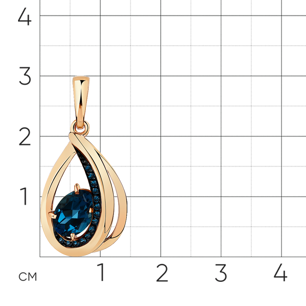 Pandantiv din aur roșu cu pietre Cubic Zirconia Albastru Safir, Topaz London