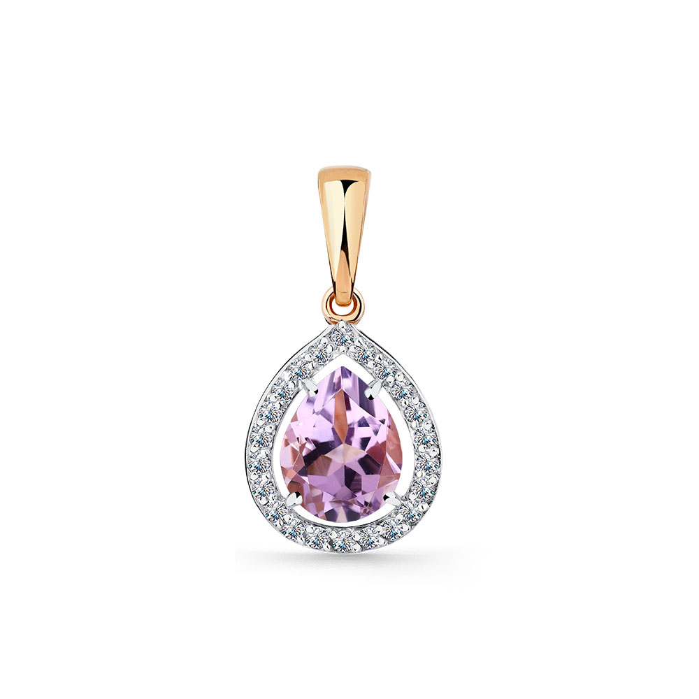Pandantiv din aur roșu cu pietre Cubic Zirconia Incolor, Ametist