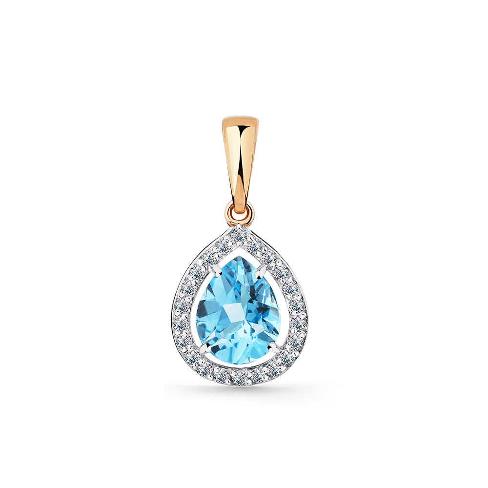 Pandantiv din aur roșu cu pietre Cubic Zirconia Incolor, Topaz Swiss