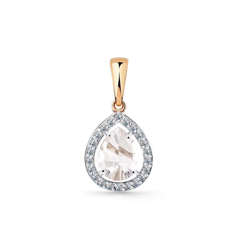 Pandantiv din aur roșu cu pietre Cubic Zirconia Incolor, Cristal de munte
