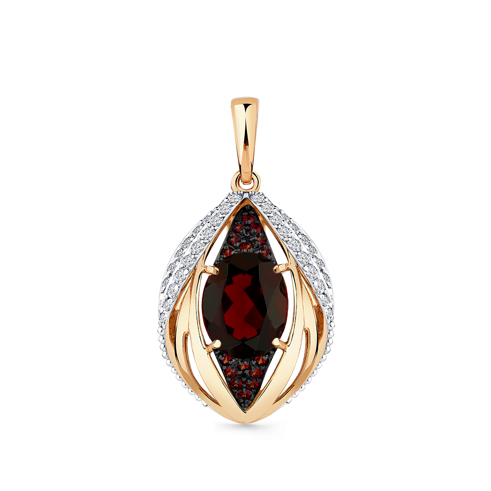 Pandantiv din aur roșu cu pietre Cubic Zirconia Incolor, Cubic Zirconia Bordo și Granat