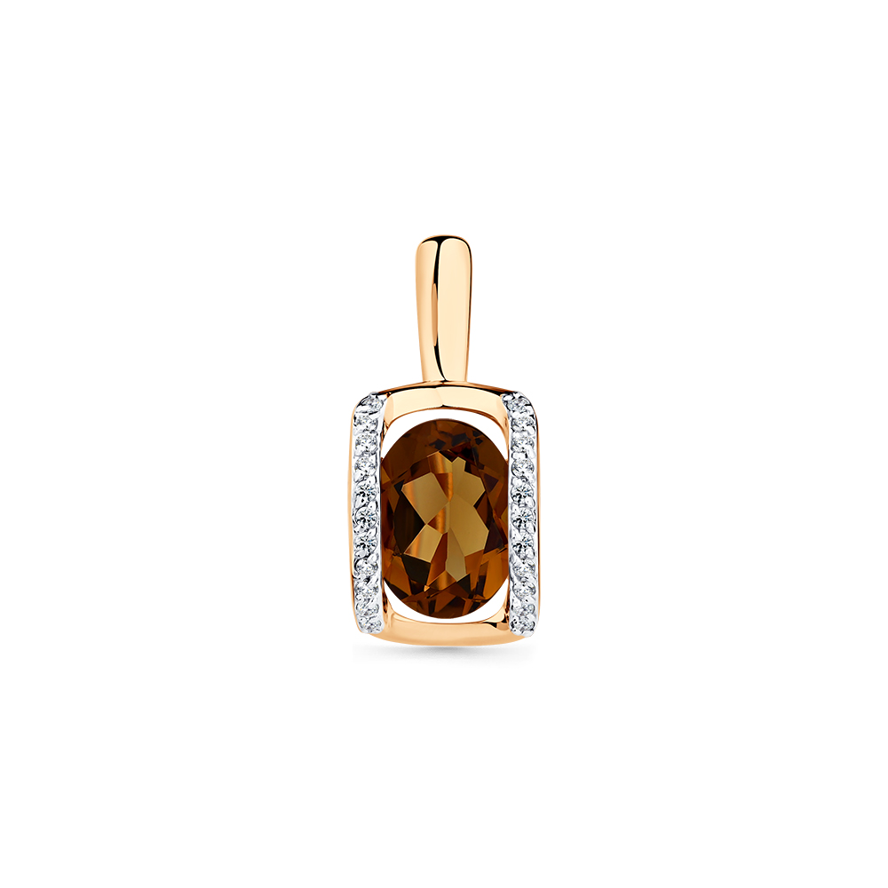 Pandantiv din aur roșu cu pietre Cubic Zirconia Incolor, Cuarț Coniac
