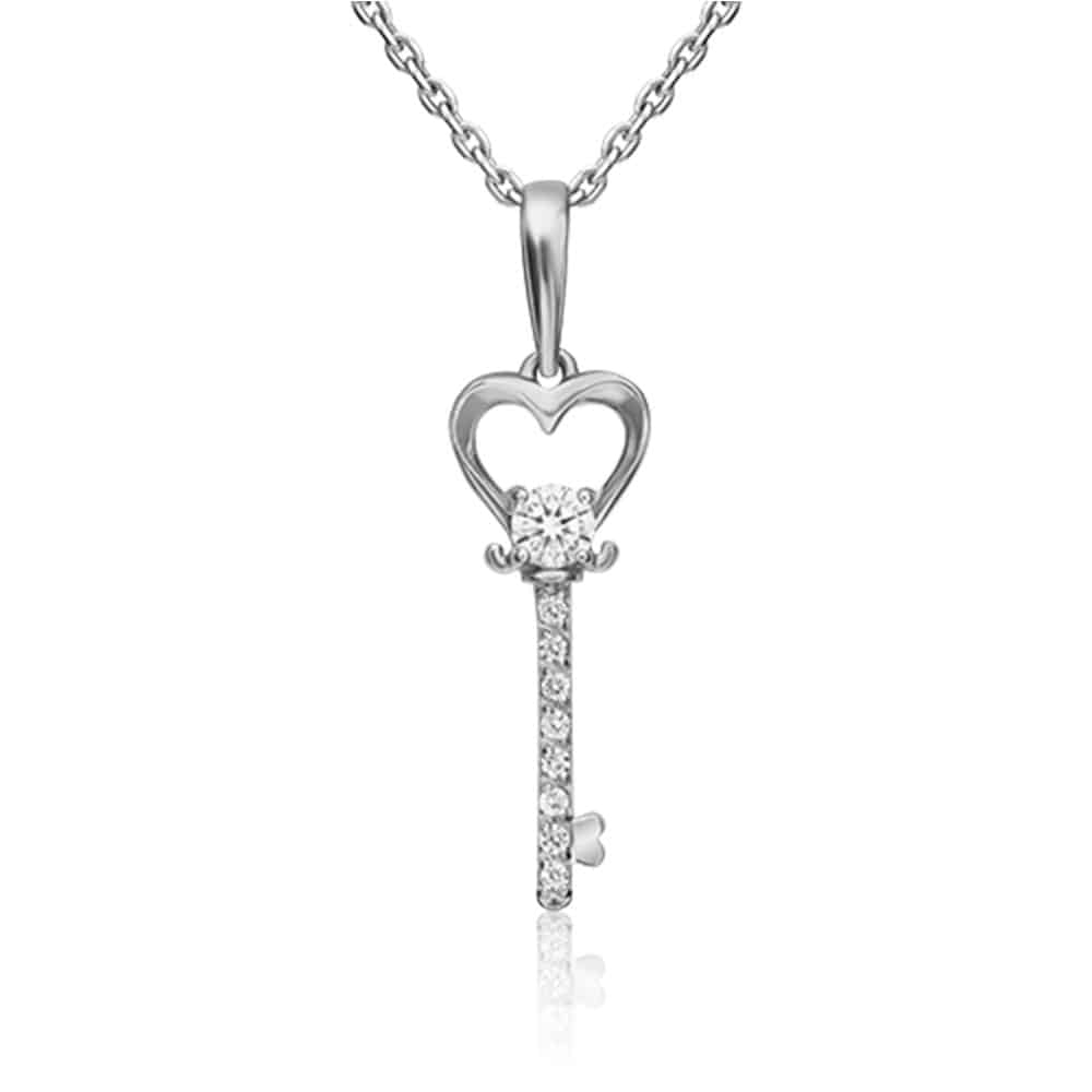 Pandantiv din aur alb cu pietre Cubic Zirconia Incolor