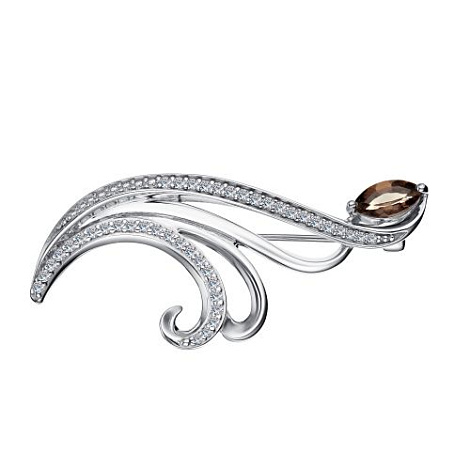 Broșă din argint  cu pietre Cubic Zirconia Incolor, Cuarț fumuriu