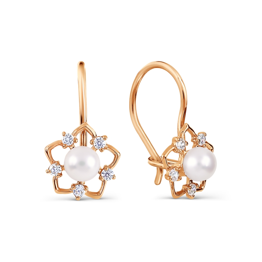 Cercei p-u copii din aur roșu cu pietre Cubic zirconia, Perla Albă