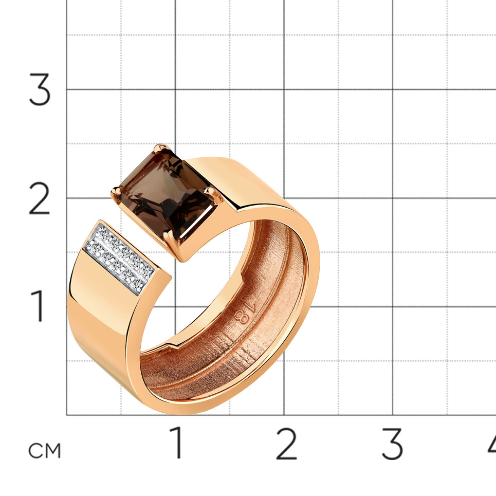 Inel din aur roșu cu pietre Cubic Zirconia Incolor, Cuarț fumuriu