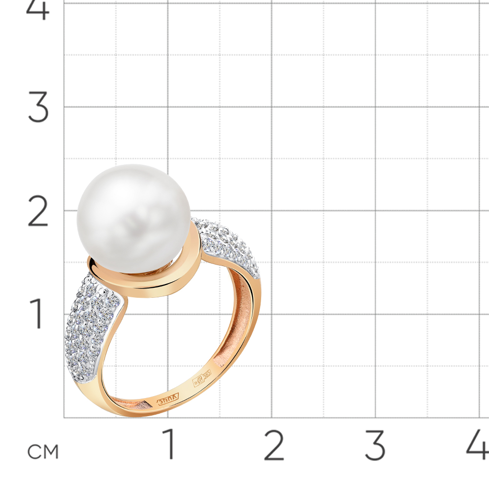 Inel din aur roșu cu pietre Cubic Zirconia Incolor, Perla Albă