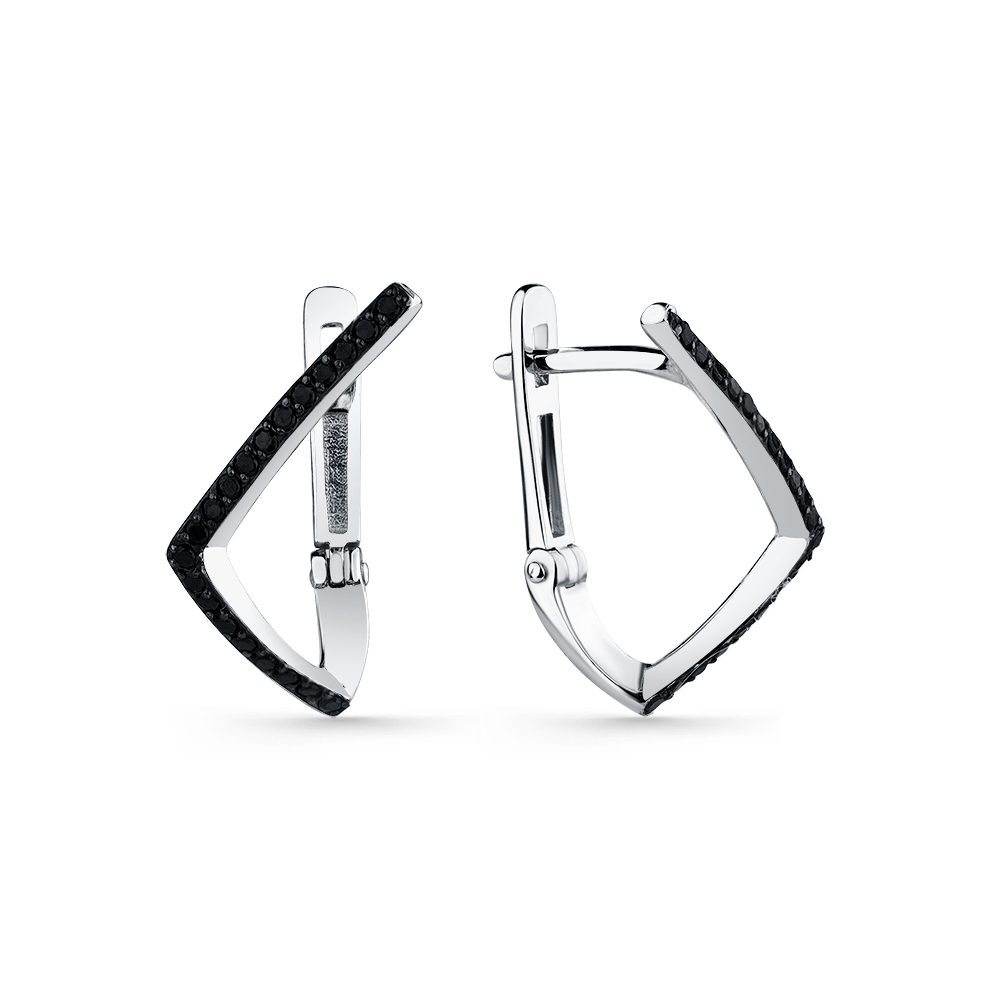 Cercei din aur alb cu pietre Cubic zirconia negru