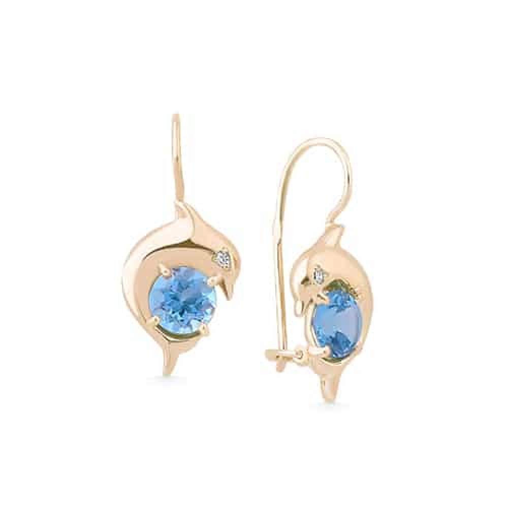 Cercei p-u copii din aur alb cu pietre Cubic Zirconia Incolor, Topaz Swiss