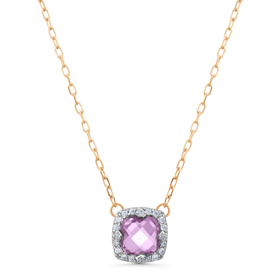 Colier din aur roșu cu pietre Cubic Zirconia Incolor, Ametist