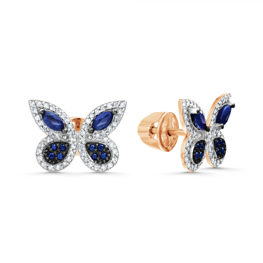 Cercei Pusete din aur roșu cu pietre Diamant, Safir
