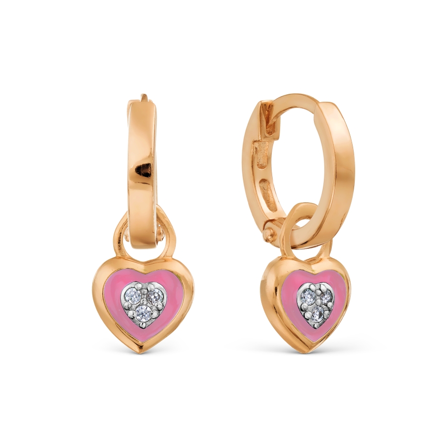 Cercei Creole din aur roșu cu pietre Cubic Zirconia Incolor, Emailare