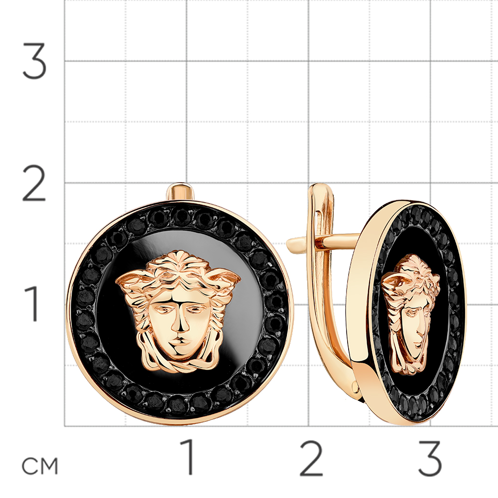 Cercei din aur roșu cu pietre Cubic Zirconia Negru