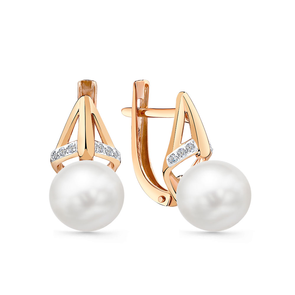 Cercei din aur roșu cu pietre Cubic Zirconia Incolor, Perla Albă