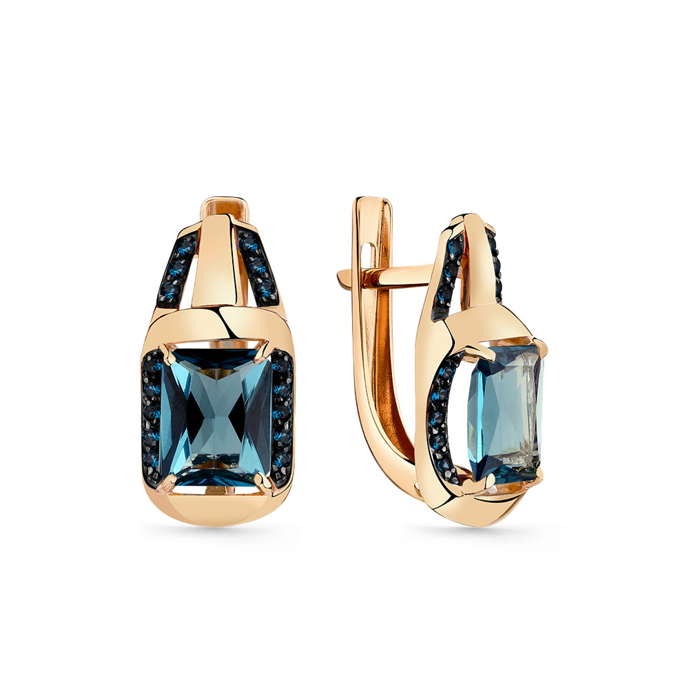 Cercei din aur roșu cu pietre Cubic Zirconia Albastru, Topaz London