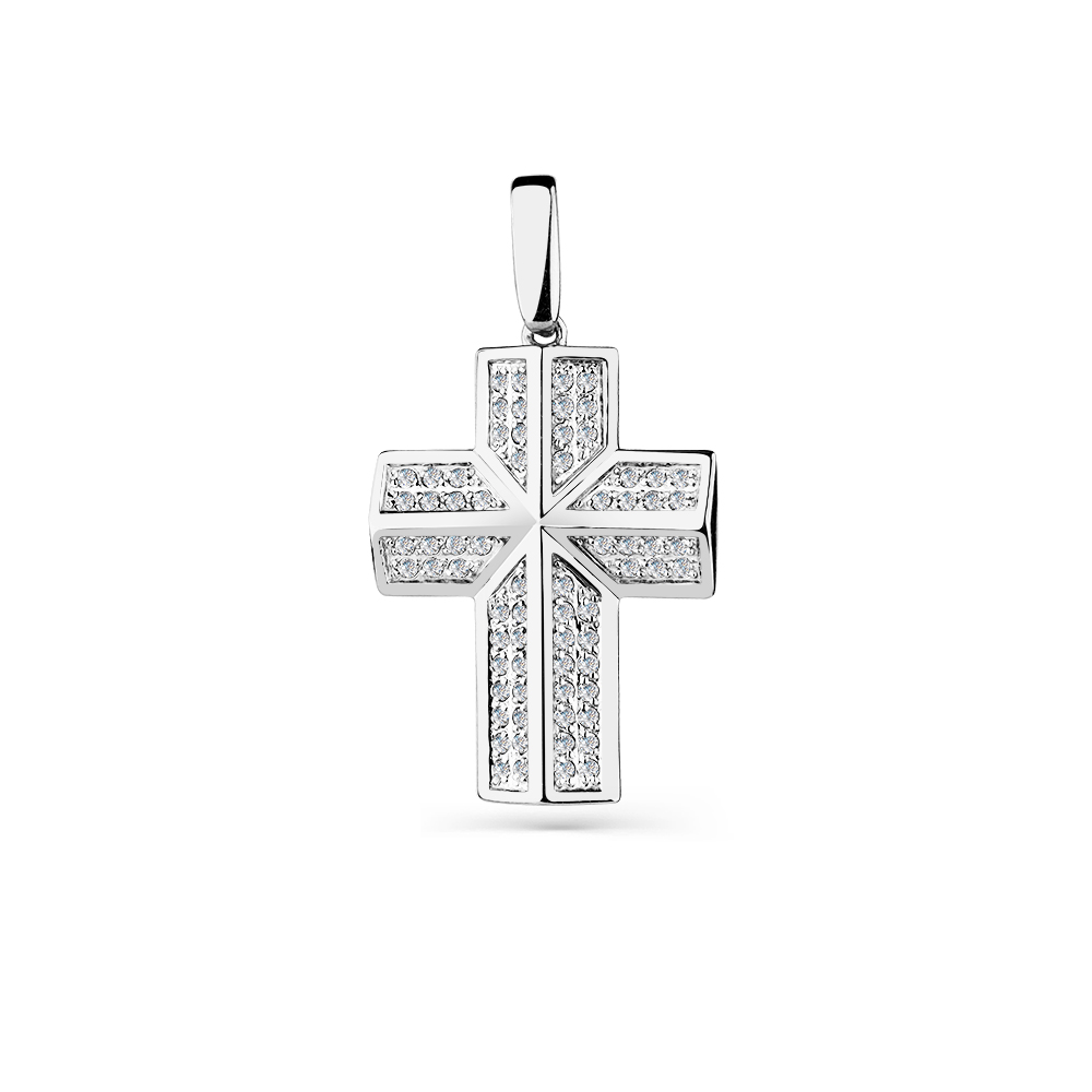 Cruce din aur alb cu pietre Cubic Zirconia Incolor