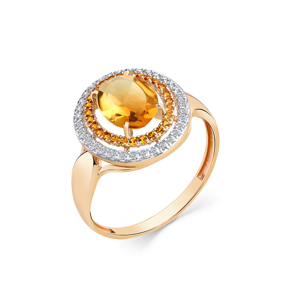 Inel din aur roșu cu pietre Cubic Zirconia Incolor, Cubic Zirconia Galben și Citrin