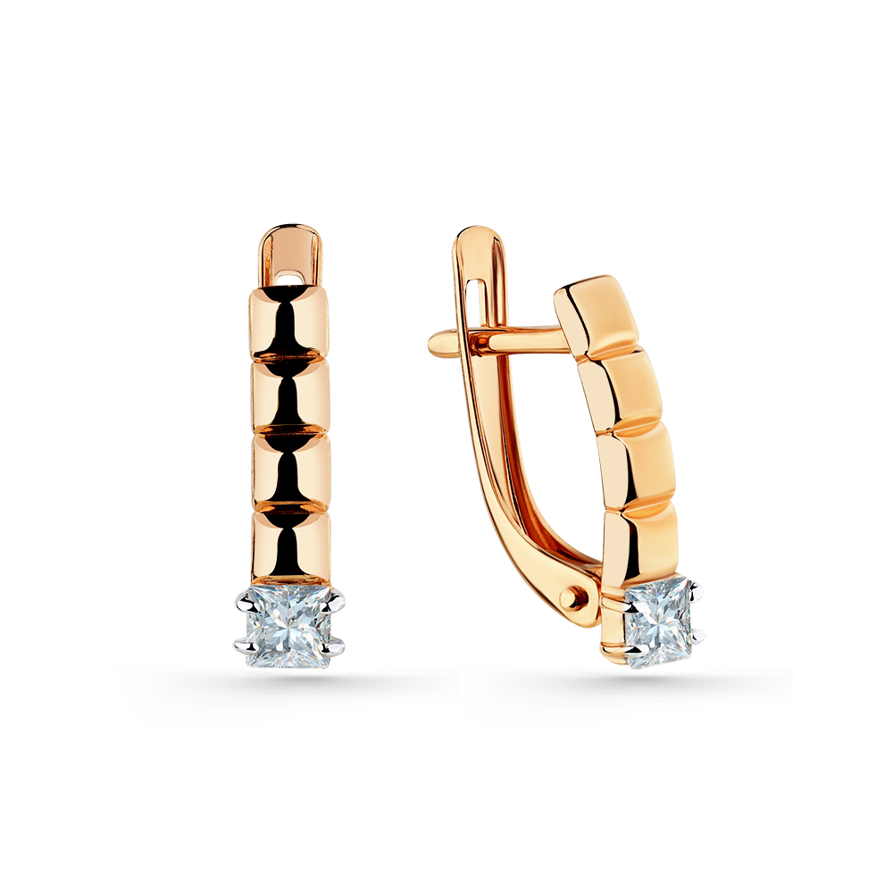 Cercei din aur roșu cu pietre Cubic Zirconia Incolor