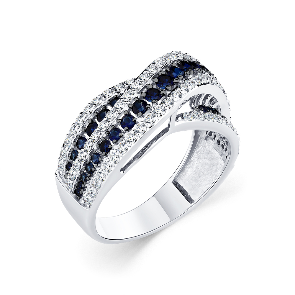 Inel din aur alb cu pietre Diamant, Safir