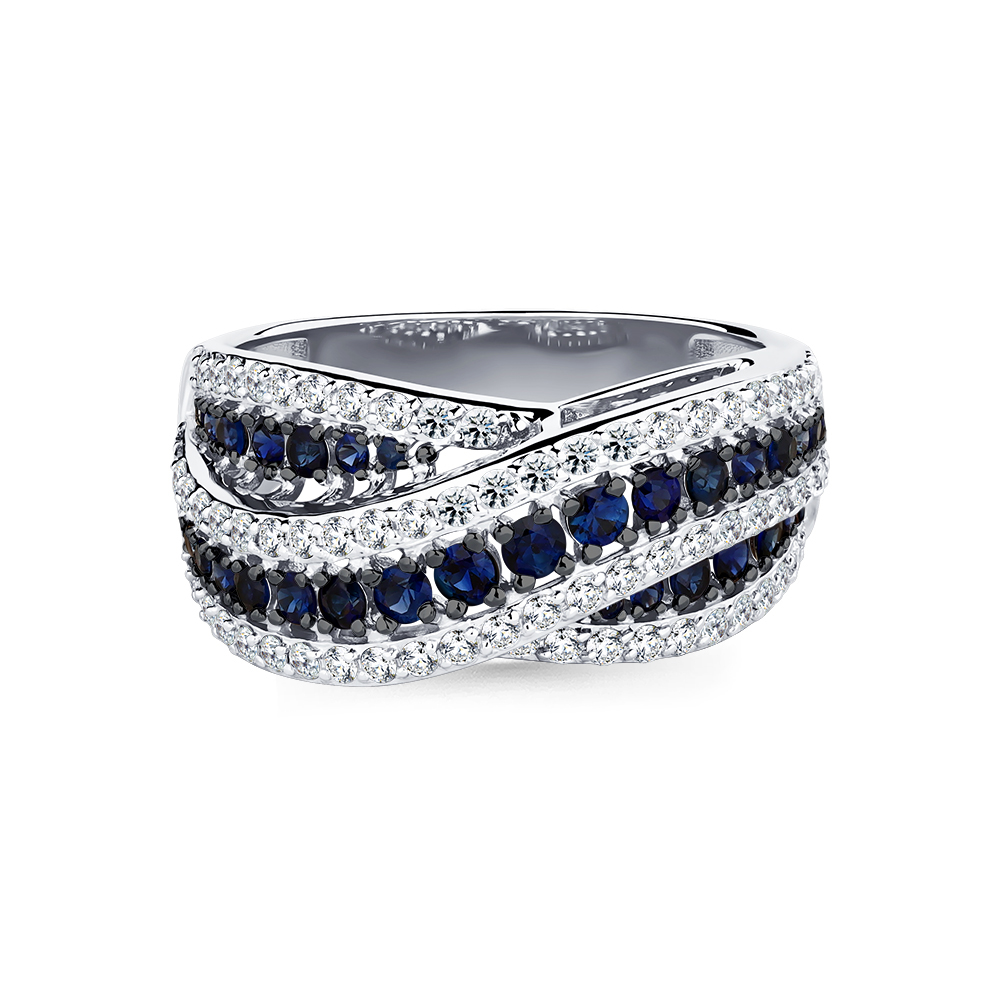 Inel din aur alb cu pietre Diamant, Safir