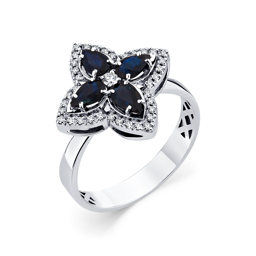 Inel din aur alb cu pietre Diamant, Safir