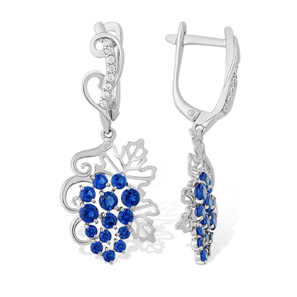 Cercei Suspendați din argint  cu pietre Cubic Zirconia Albastru, Cubic Zirconia Incolor