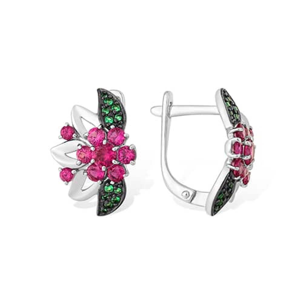 Cercei din argint  cu pietre Cubic Zirconia Verde, Cubic Zirconia Roșu