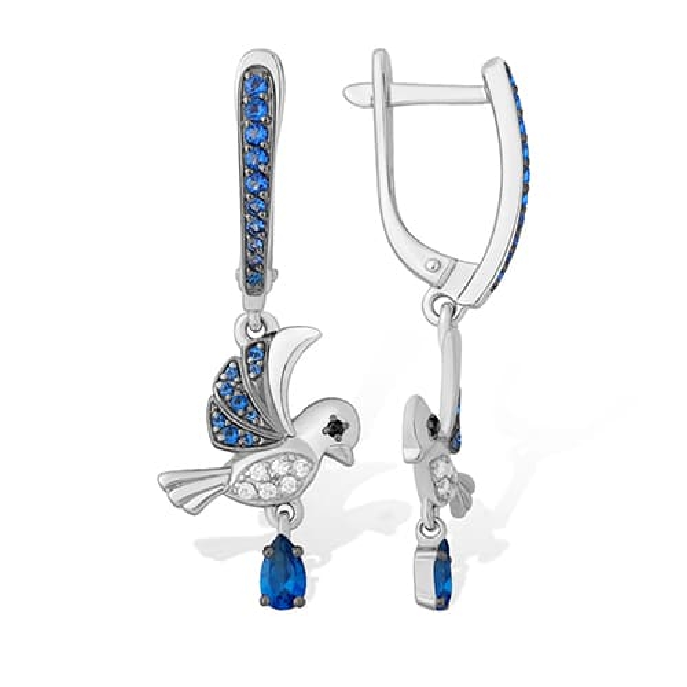 Cercei Suspendați din argint  cu pietre Cubic Zirconia Incolor, Cubic Zirconia Albastru Safir și Cubic Zirconia Negru