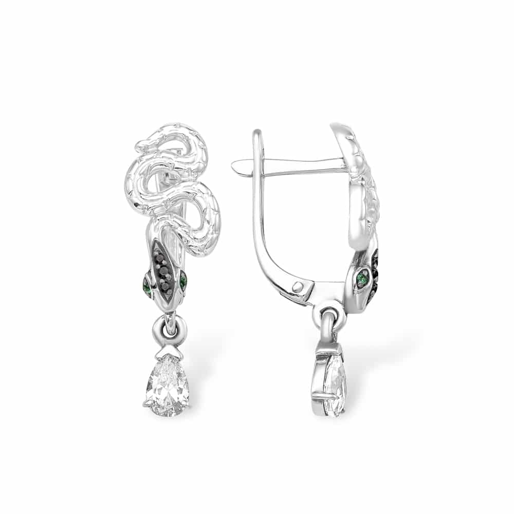 Cercei Suspendați din argint  cu pietre Cubic Zirconia Incolor, Cubic Zirconia Verde și Cubic Zirconia Negru