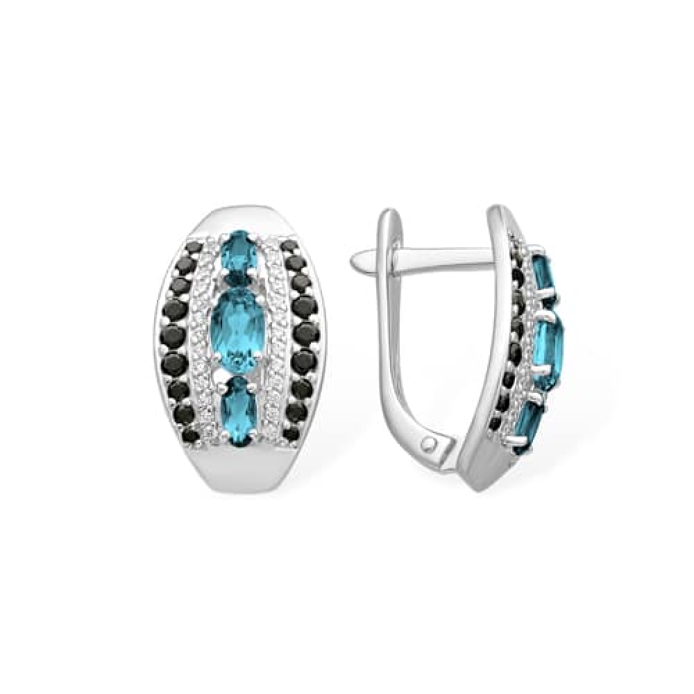 Cercei din argint  cu pietre Cubic Zirconia Incolor, Cubic Zirconia Negru și Topaz London