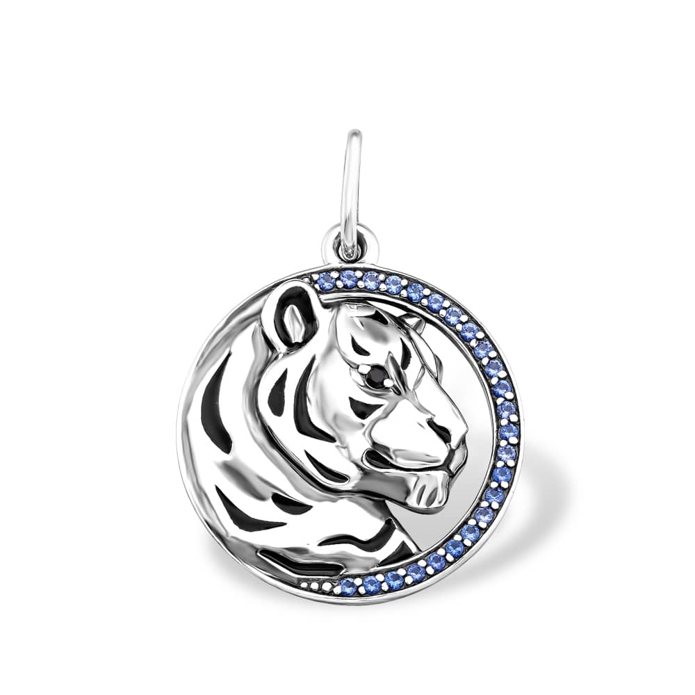 Pandantiv din argint  cu pietre Cubic Zirconia Albastru, Safir Portocaliu și Finift