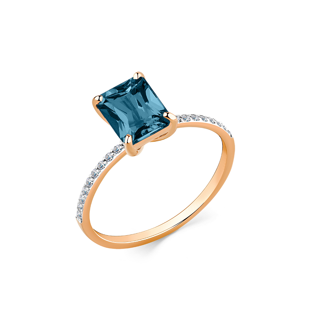 Inel din aur roșu cu pietre Cubic Zirconia Incolor, Topaz London
