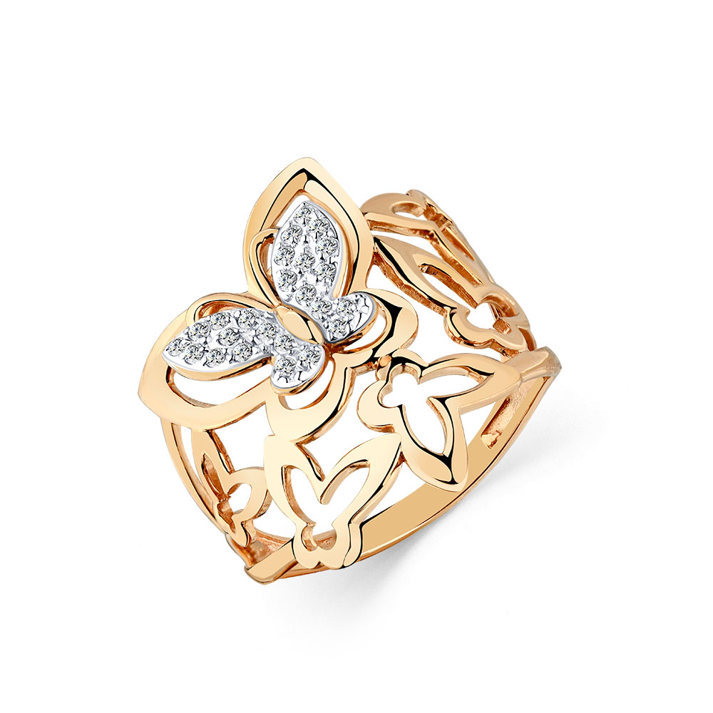 Inel din aur roșu cu pietre Cubic Zirconia Incolor