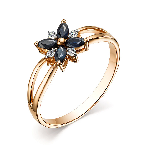 Inel din aur roșu cu pietre Diamant, Safir