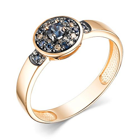 Inel din aur roșu cu pietre Diamant, Diamant Cognac și Safir