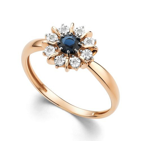 Inel din aur roșu cu pietre Diamant, Safir