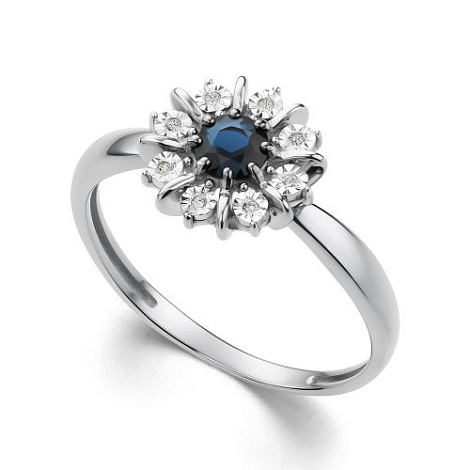 Inel din aur alb cu pietre Diamant, Safir