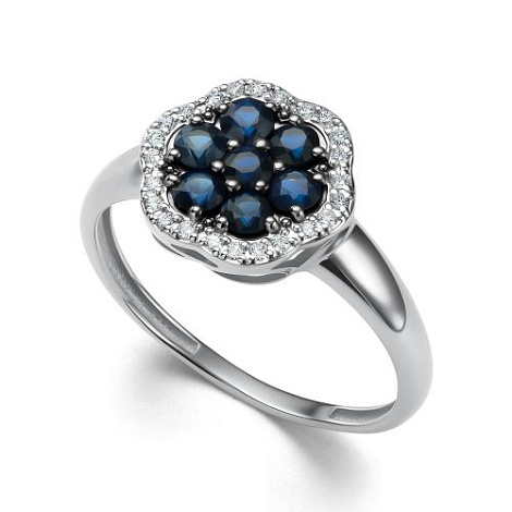 Inel din aur alb cu pietre Diamant, Safir