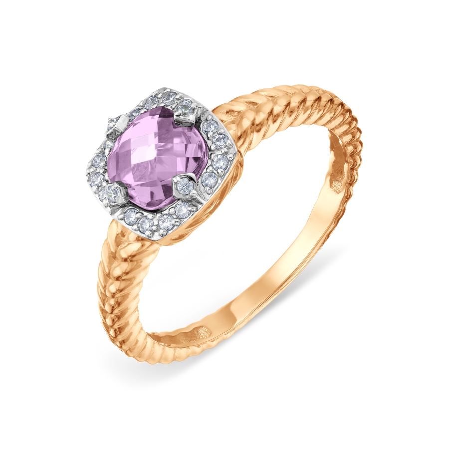 Inel din aur roșu cu pietre Cubic Zirconia Incolor, Ametist