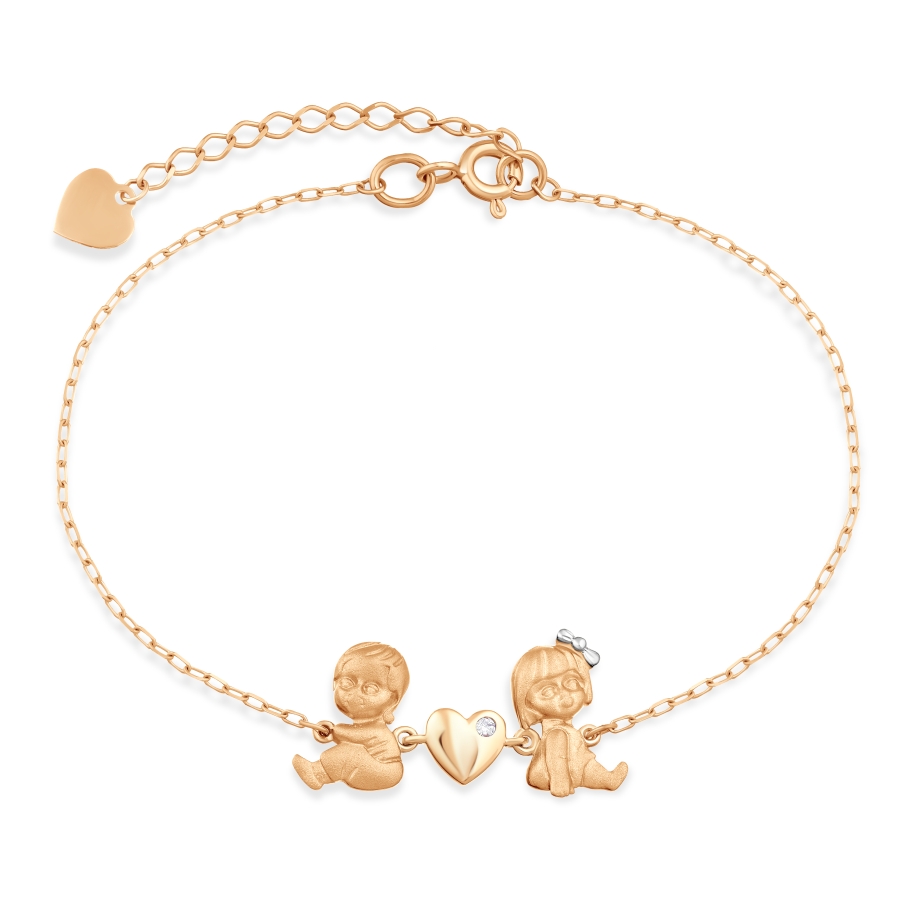 Brățară Mama/Copil din aur roșu cu pietre Cubic zirconia