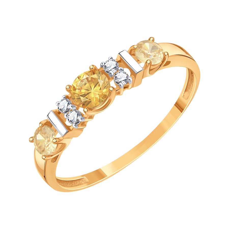 Inel din aur roșu cu pietre Cubic Zirconia Incolor, Cubic Zirconia Galben